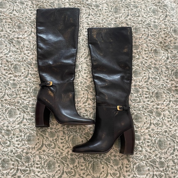 Tory Burch BANANA HEEL BUCKLE BOOT brown leather boots size 6 - Picture 2 of 6